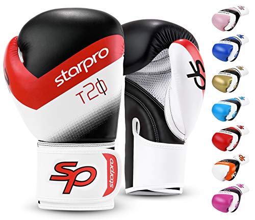 Starpro-T20-Guantes-de-Boxeo-Cuero-de-PU-Negro-Blanco-Rosa-y-Azul-para-Entrenamiento-y-Sparring-en-Muay-Thai-Kickboxing-Fitness-y-boxercise-Hombres-y-Mujeres-8oz-10oz-12oz-14oz-16oz-0