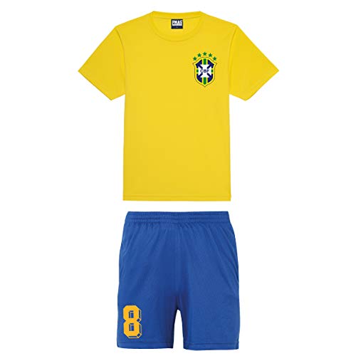 Print Me A Shirt Conjunto de Fútbol del Equipo de Brasil Personalizable para Niños, Camiseta y Pantalones Cortos, Kit de…