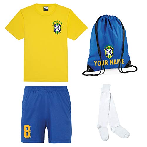 Print Me A Shirt Kit del Equipo de Brasil Brazil Personalizable para Ninos con Camiseta de Futbol, Pantalones Corto…